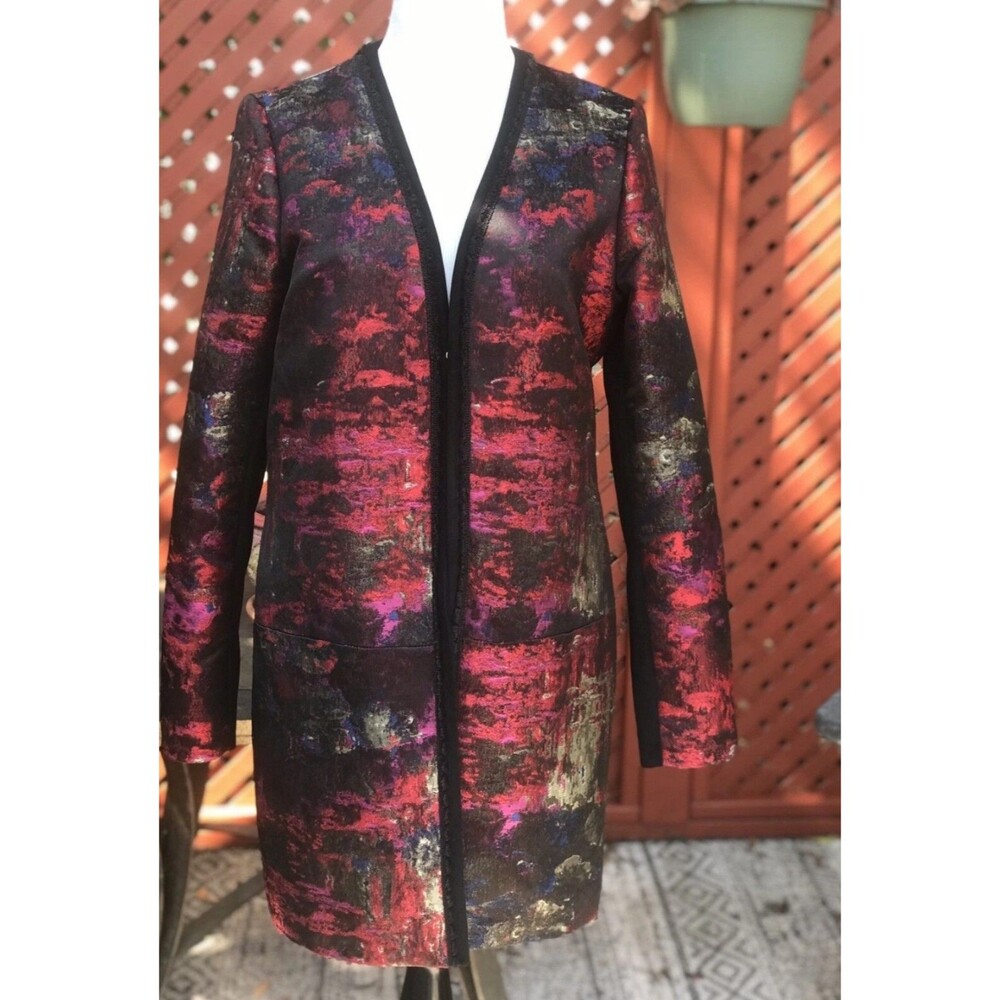 TTahari Red Black and Gold Print Kimono Style Jacket Size XL